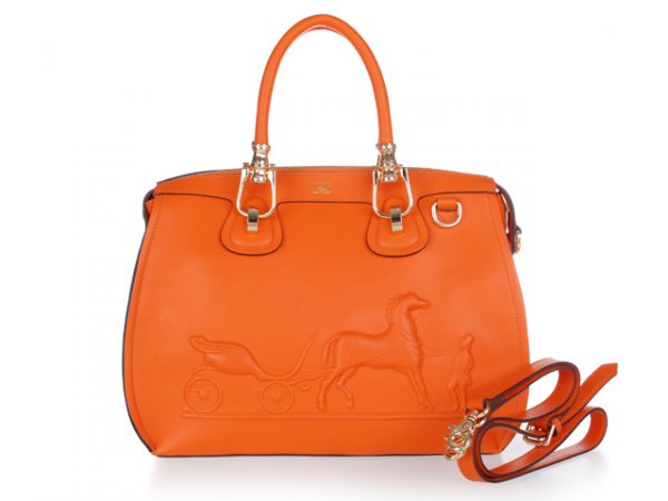 Hermes 2013 Horse Draw Carriage Embossed Orange Gold